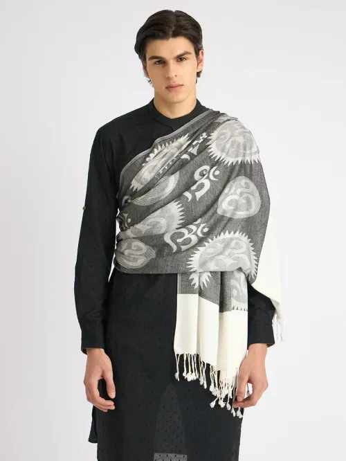 OM Printed (Black And White) reversible Stole for Men and Women by Rudrajap